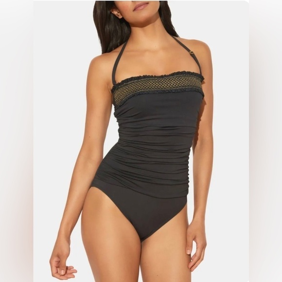 Bleu by Rod Beattie Ruched Smocked One-Piece Swimsuit Black 4 - Picture 1 of 8